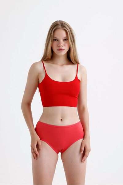Pink Bear Kadın Bato Yüksek Bel Basic Kırmızı Külot 5'li Paket
