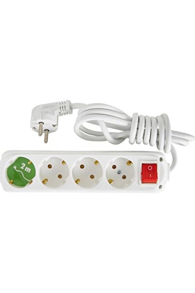 Badem10 Anahtarlı 4'lü Grup Priz - (2 METRE) Topraklı Grup Priz Fiş Çoğaltıcı Çoklu Uzatma Kablosu Pirizi