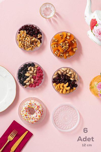 Porsima Alya Patterned 6-piece Upright Plate Set - Glass Serving Bowl, Cake Cookie, Dessert Tea Cake Food Serving - 12 Cm