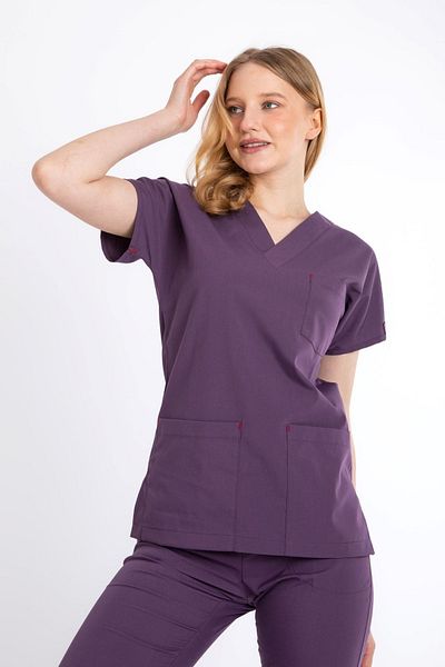 Uçak Medikal Soft Plum U-flex Lycra Single Top