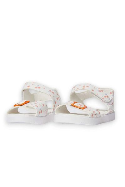 Ponchiq Flower Patterned Children's Sandals with Orange Buckle
