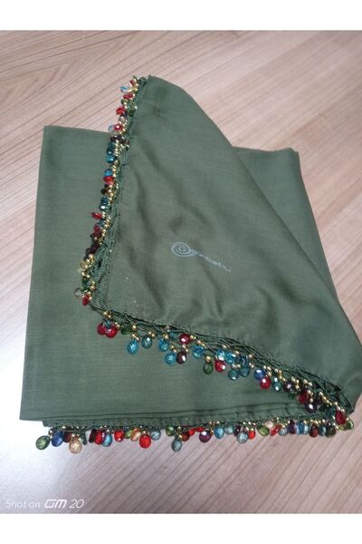 GÜNBATILI Handmade Crystal Drop Beaded Writing, Cheesecloth Yemeni, Scarf, 4 Edge-Embroidered
