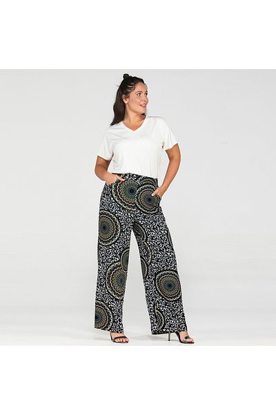 MİYORO Patterned Wide Leg Large Size Viscose Trousers