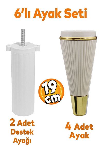 Badem10 Set de 6 fier Mobilier Unitate TV Consolă Fotoliu Canapea Suport Picior 19 Cm Picioare de piatră lunară M8