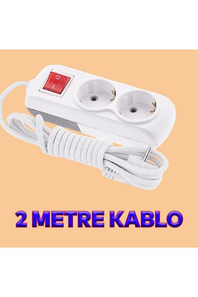 Badem10 2-piece Group Socket - 2 Meter Plug Coupler, Grounded Switched Buttoned Extension Socket