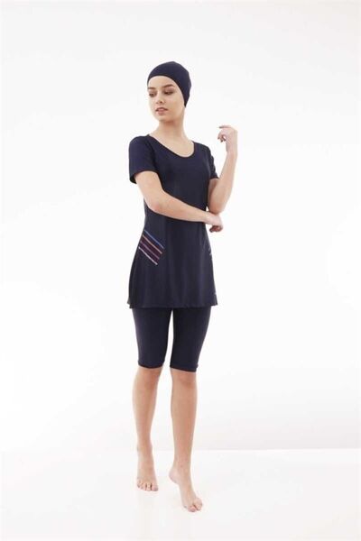 Emayo Half Closed Short Sleeve Tights Swimsuit Ayla Navy Blue