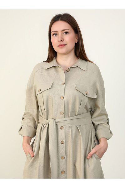 ALİA Mink Linen Plus Size Shirt Dress - Alia