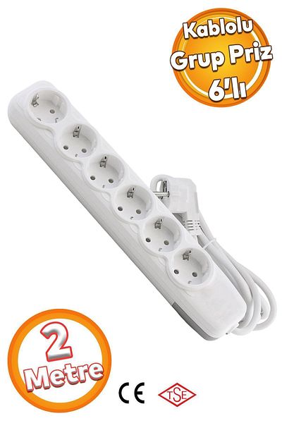 Badem10 6-piece Group Socket - 2 Meter Grounded Plug Coupler Socket, Switch-free and Multiple Extension Cable
