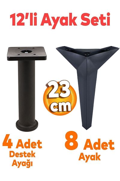 Badem10 Set de 12 picioare pentru mobilier Kale - picioare console negre de 23 cm, suport pentru unitate TV