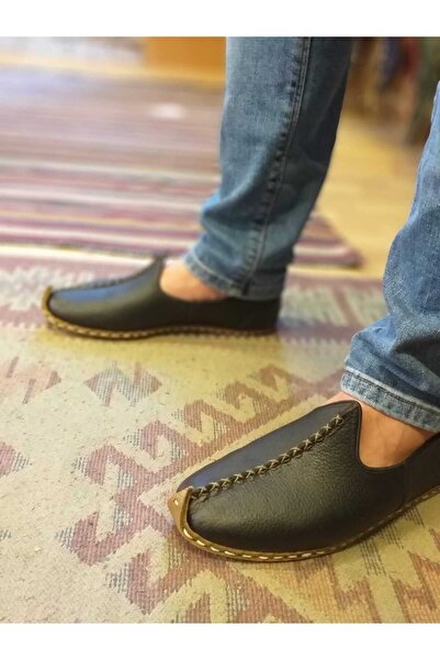 YEMENİCİ NİYAZİ USTA Hakiki Deri Unisex Siyah Burunlu Yemeni Y1