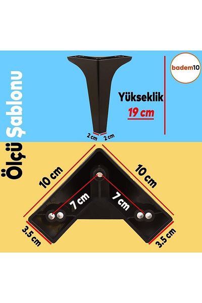 Badem10 Mobilier de lux Sedef Canapea Unitate TV Consolă Picior de scaun 19 Cm Picioare Negre 4 Buc