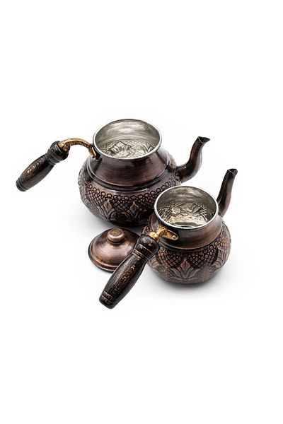 ANTEPSEPETİ COPPER ANTIQUED TULIP PATTERNED SMALL TEAP POT