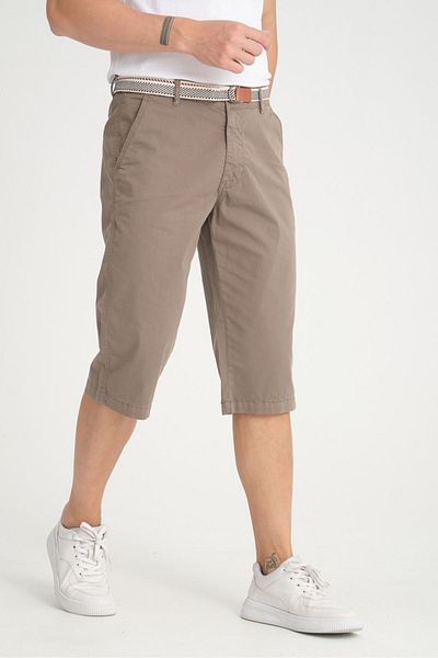 Wise Gray Lycra Below the Knee Long Capri Shorts with Bermuda Belt - Gift