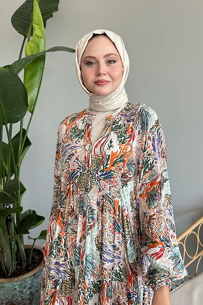 InStyle Πορτοκαλί Casual Viscose Φόρεμα - Μικτό Χρώμα