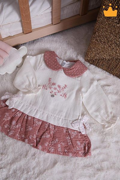 Babydola Baby Girl Muslin Holiday Long Sleeve Dress - 15178