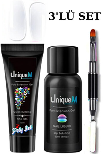 Uniquem 3 Parça Poly Gel Protez Tırnak Seti 15Ml Polijel Solüsyon ve Poly Gel...