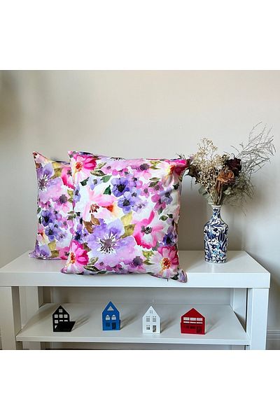 DECO Ροζ μωβ με μοτίβο λουλουδιών Κάλυμμα μαξιλαριού - Ψηφιακή εκτύπωση