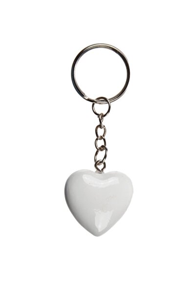 Hediye Paketli Kalp Anahtarlık Beyaz - Metal Keyrıng Polyresın Heart Whıte
