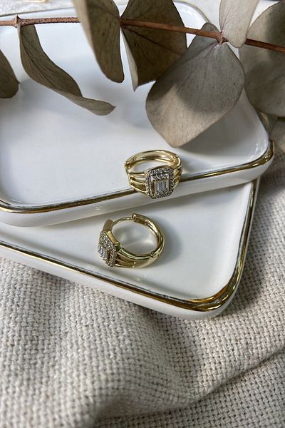 fuya design Stylish Stone Detailed Hoop Steel Earrings - Baguette