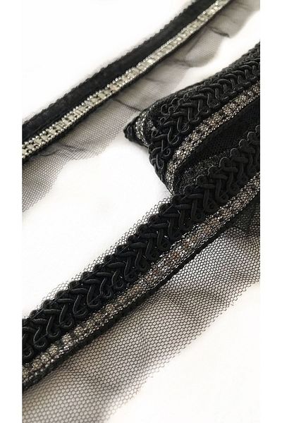 Ozpas Black Water Stone Tulle Ribbon - 3 Cm X 2 Mt