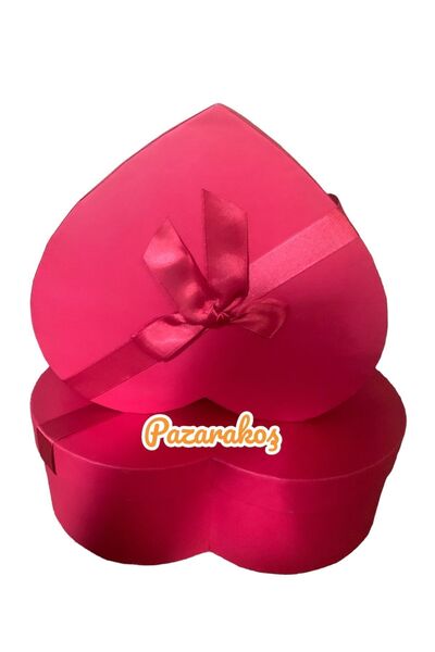 PAZARAKOŞ Gift box red big bow with heart set of two measures 27*27*9.5cm 2nd25*25*9 cm