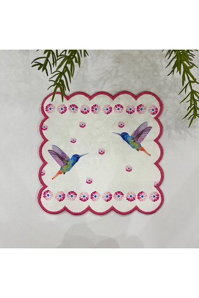 DECO Ψηφιακή τυπωμένη μπλε ροζ πουλί - Διακοσμητικές χαρτοπετσέτες κοκτέιλ με ροζ κέντημα