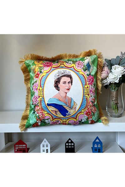 DECO Βελούδινο μαξιλάρι με ψηφιακή εκτύπωση Queen Pattern - με κρόσσια