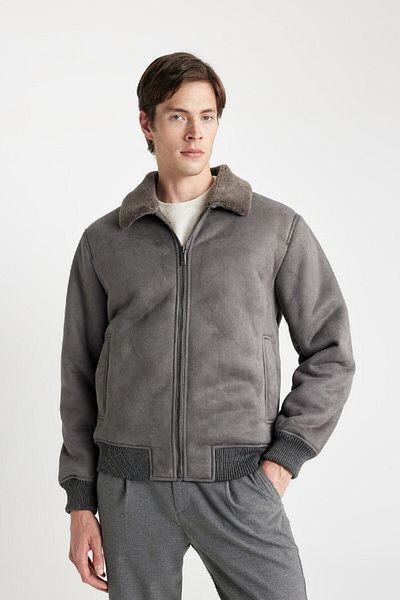 DeFacto Slim Fit Slim Fit Polo Neck Lined Zippered Suede Coat A3869Ax24Wn