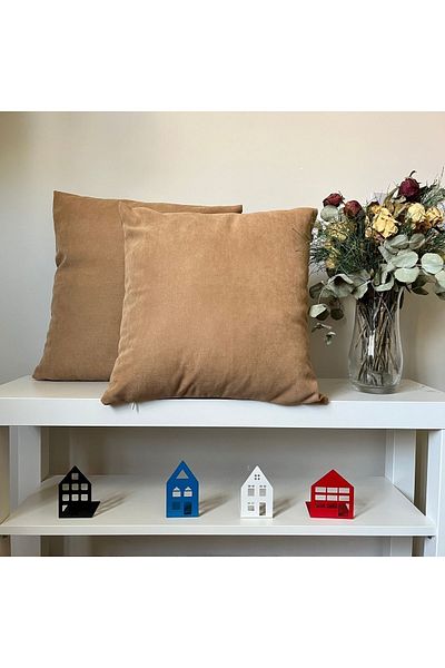 DECO Калъфка за възглавница с мека структура и пчелна пита в цвят камила - скрит цип