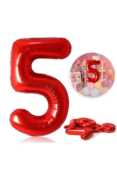 MFM 5 yaş kırmızı rakam folyo balon 100 cm