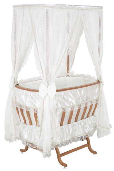 Setay Mdf Beşik, Hacegan Sallanan Beşik Uyku Seti Cibinlik - Açık Ceviz