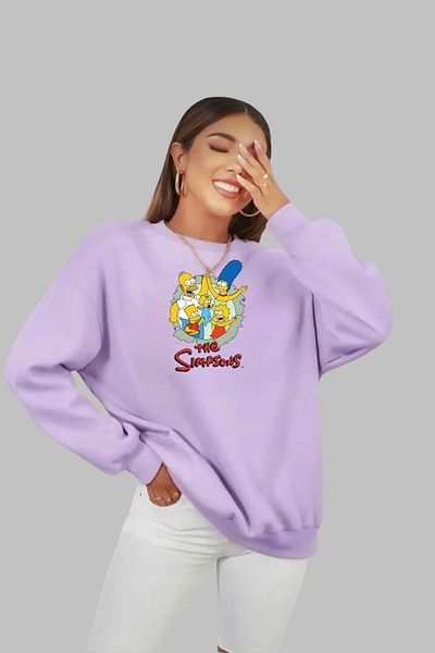 Nyda Collections Simpsons Printed Unisex Oversize βαμβακερό φούτερ - μακρυμάνικο, λαιμόκοψη, χωρίς κουκούλα