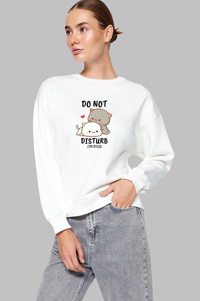 Nyda Collections Hanorac supradimensionat pentru femei - mânecă lungă, decolteu, imprimeu Do Not Disturb, panglică fără glugă