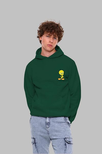Nyda Collections Унисекс голям суичър с качулка с щампа Tweety - дълъг ръкав, памук