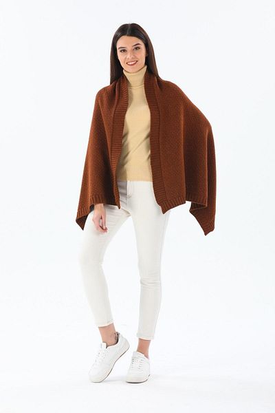Ocean Light Brown Knitwear Shoulder Shawl