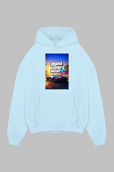 Nyda Collections GTA 6 Game Printed - Hanorac oversize unisex din bumbac cu glugă