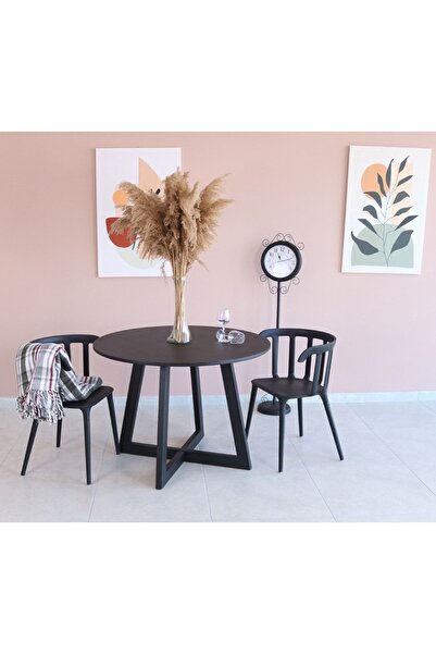 woodywood 103 Cm Siyah Yuvarlak Yemek Masası, Modern Mat Siyah Mdf Yemek Masa...