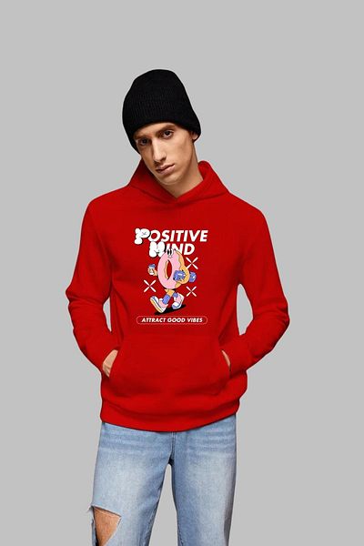 Nyda Collections Унисекс суитшърт с качулка - дълъг ръкав, щампа Positive, памук