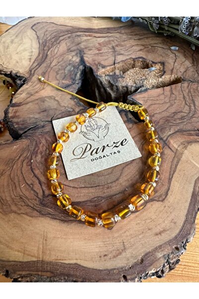 parze doğaltaş Makrome İp Örgülü Damla Kehribar Yetişkin Bileklik