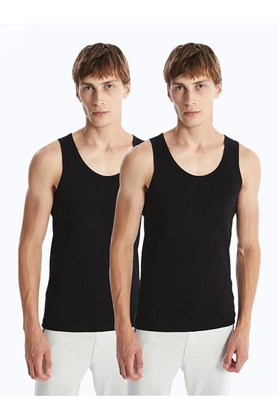 LC Waikiki Buxe White Men's Tank Top - U Collar, Combed Cotton, Pack of 2