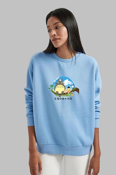 Nyda Collections Hanorac oversize din bumbac unisex cu imprimeu anime - mânecă lungă, decolteu, fără glugă