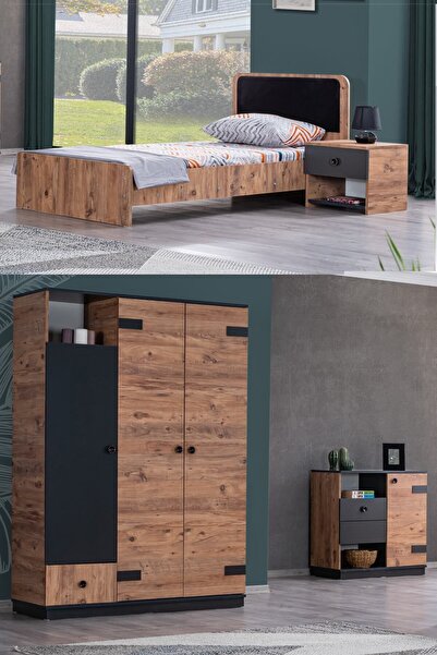 Setay Milas Genç Odası - 3 Kapılı Dolap, Karyola, Komodin, Şifonyer