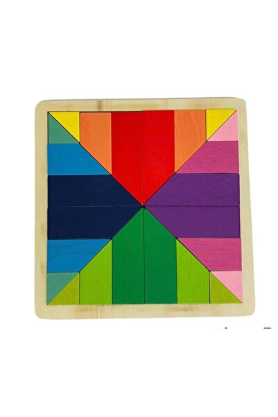 Winnie Baby Ahşap Renkli Tangram 24 Parça Zeka Oyunu Eğitici Oyuncak 18x18cm