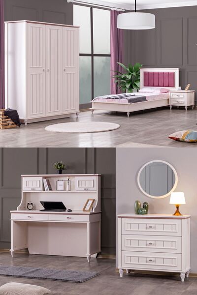 Setay Ezgi Genç Odası - 3 Kapılı Dolap, Karyola, Komodin, Masa, Şifonyer