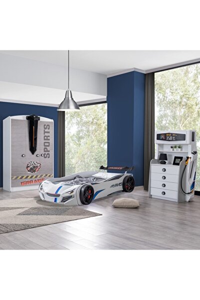 Setay Çocuk Odası - Merso Arabalı Yatak - Sport 3 Kapılı Dolap, Şifonyer - Beyaz