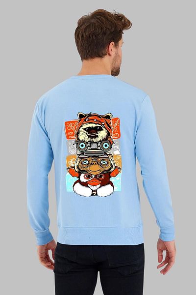 Nyda Collections Hanorac supradimensionat unisex din bumbac - mânecă lungă, imprimeu animal, gât crew, panglică fără glugă