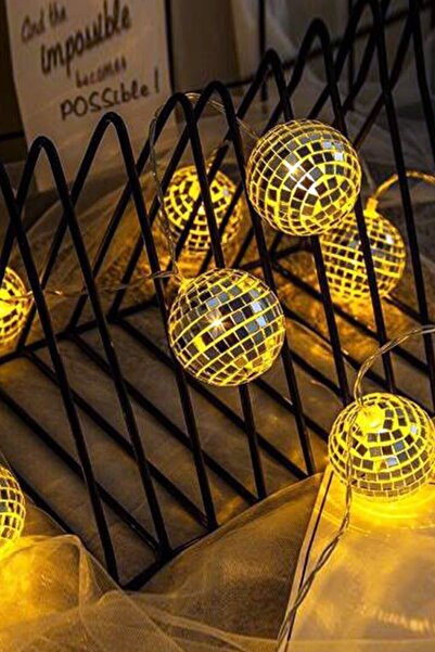 Winnie Baby Dekoratif Mini Aynalı Disko Topu Şeklinde 10’lu Led Zinciri 1,5 Metre Pilli 10 Disko Topu