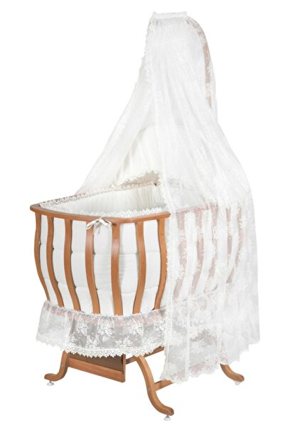 Setay Doğal Ağaç Beşik, Lüx Sallanan Beşik + Uyku Seti + Cibinlik - Açık Ceviz