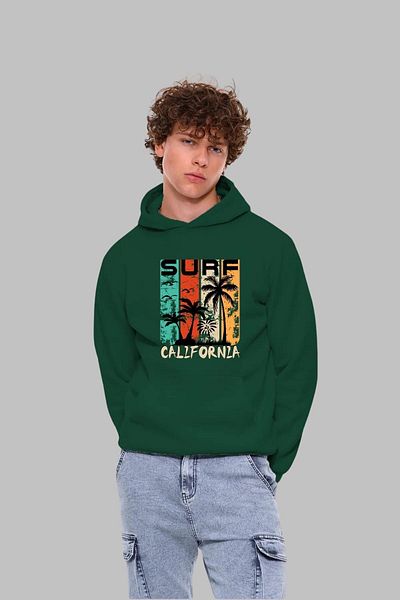 Nyda Collections Унисекс суитшърт с качулка и щампа California - дълъг ръкав, памук