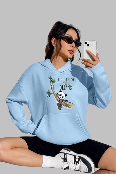 Nyda Collections Hanorac supradimensionat unisex cu glugă cu imprimeu panda - mânecă lungă, bumbac